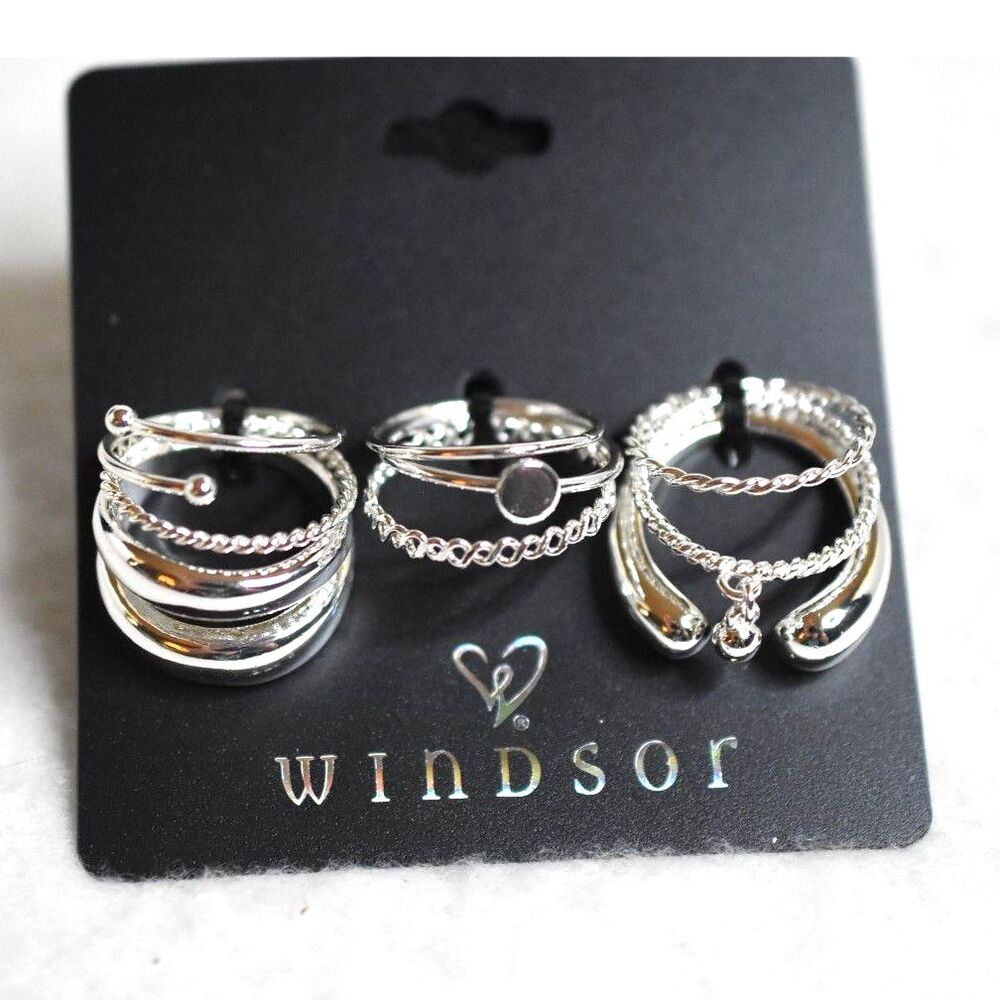 NIP Windsor Made To Sparkle 10pc. Layered Look Silver Tone Size 7&8 Rings